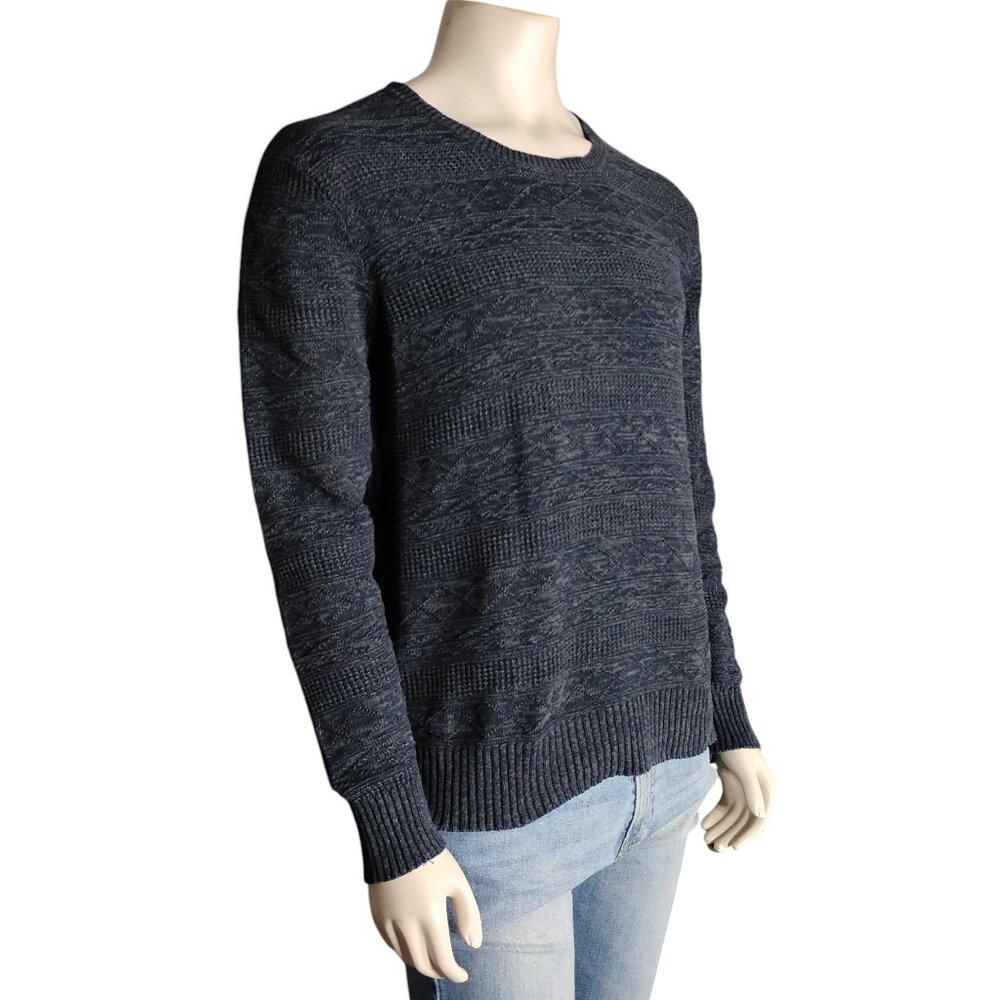 VTG ACA JOE Knitted Pullover Crewneck Sweater Size Large Steel Blue 100% Cotton